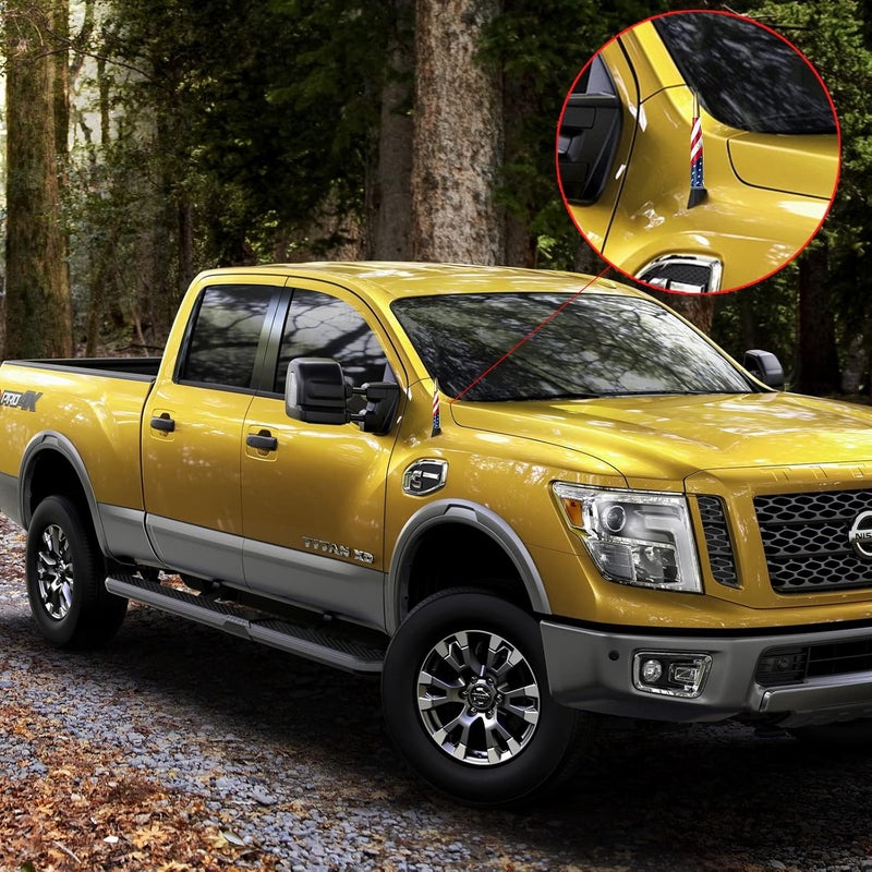 HVSTTPK هوائي رصاصة للسيارات والشاحنات مع أغطية صمامات الإطارات لفورد F150 F250 F350 سوبر شيفروليه ديوتي رابتور دودج رام 1500 2500 3500، ملحقات الشاحنات (ذهبي) - تصميم العلم الأمريكي - Image 2